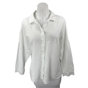 Erica Wilson Women's White Gauze Collared Long Sleeve Button Down Shirt Top Sz S